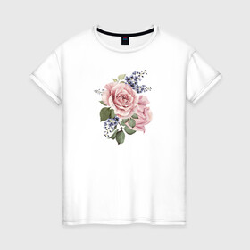 Женская футболка хлопок с принтом Розы в Курске, 100% хлопок | прямой крой, круглый вырез горловины, длина до линии бедер, слегка спущенное плечо | акварель | роза | розовые | цветы