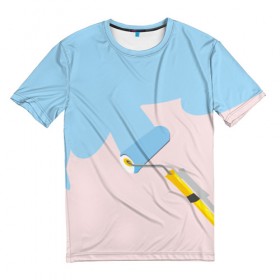 Мужская футболка 3D с принтом Больше красок в Курске, 100% полиэфир | прямой крой, круглый вырез горловины, длина до линии бедер | валик | дизайнер | краска | краски | креатив | креативный дизайн | маляр | прикол | пятно | розовый | сочный | тренд | цвет | яркость