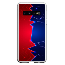 Чехол для Samsung Galaxy S10 с принтом Battle color в Курске, Силикон | Область печати: задняя сторона чехла, без боковых панелей | blue | lightning | lines | red | красный | линии | молния | половины | противостояние | синий