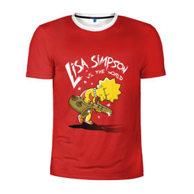 Мужская футболка 3D спортивная с принтом Лиза Симпсон в Курске, 100% полиэстер с улучшенными характеристиками | приталенный силуэт, круглая горловина, широкие плечи, сужается к линии бедра | homer | lisa | simpson | simpsons | барт | гомер | лиза | мульт | мультик | мультфильм | симпсон | симпсоны