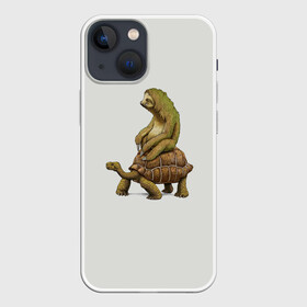 Чехол для iPhone 13 mini с принтом Ленивец и Черепаха в Курске,  |  | быстрый | медленный | понедельник | работа | юмор
