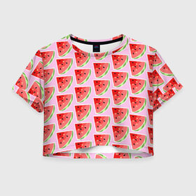 Женская футболка 3D укороченная с принтом Арбуз ПОП АРТ в Курске, 100% полиэстер | круглая горловина, длина футболки до линии талии, рукава с отворотами | pop art | popart | арбуз | арбузный | дольками | дольки арбуза | поп арт