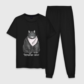 Мужская пижама хлопок с принтом Голодный кот в Курске, 100% хлопок | брюки и футболка прямого кроя, без карманов, на брюках мягкая резинка на поясе и по низу штанин
 | еда | кот | кушать | мем | черешня