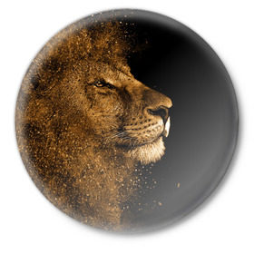 Значок с принтом Лев в Курске,  металл | круглая форма, металлическая застежка в виде булавки | голова | хищник