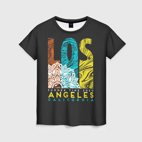 Женская футболка 3D с принтом Los Angeles California Surfing в Курске, 100% полиэфир ( синтетическое хлопкоподобное полотно) | прямой крой, круглый вырез горловины, длина до линии бедер | 