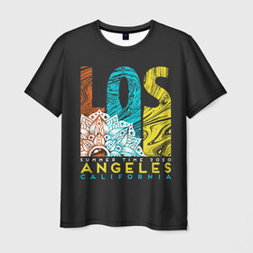 Мужская футболка 3D с принтом Los Angeles California Surfing в Курске, 100% полиэфир | прямой крой, круглый вырез горловины, длина до линии бедер | 