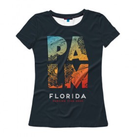 Женская футболка 3D с принтом Palm Florida Surfing Time в Курске, 100% полиэфир ( синтетическое хлопкоподобное полотно) | прямой крой, круглый вырез горловины, длина до линии бедер | 