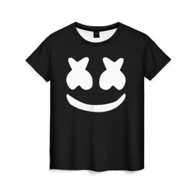Женская футболка 3D с принтом Marshmello black в Курске, 100% полиэфир ( синтетическое хлопкоподобное полотно) | прямой крой, круглый вырез горловины, длина до линии бедер | dj | dj marshmello | marshmello | клуб | клубная музыка | музыка