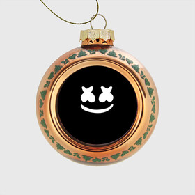 Стеклянный ёлочный шар с принтом Marshmello black в Курске, Стекло | Диаметр: 80 мм | dj | dj marshmello | marshmello | клуб | клубная музыка | музыка
