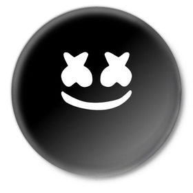 Значок с принтом Marshmello black в Курске,  металл | круглая форма, металлическая застежка в виде булавки | dj | dj marshmello | marshmello | клуб | клубная музыка | музыка