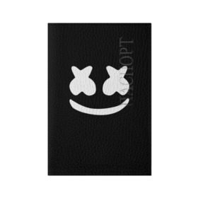 Обложка для паспорта матовая кожа с принтом Marshmello black в Курске, натуральная матовая кожа | размер 19,3 х 13,7 см; прозрачные пластиковые крепления | dj | dj marshmello | marshmello | клуб | клубная музыка | музыка