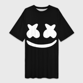 Платье-футболка 3D с принтом Marshmello black в Курске,  |  | dj | dj marshmello | marshmello | клуб | клубная музыка | музыка