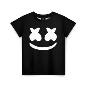 Детская футболка 3D с принтом Marshmello black в Курске, 100% гипоаллергенный полиэфир | прямой крой, круглый вырез горловины, длина до линии бедер, чуть спущенное плечо, ткань немного тянется | Тематика изображения на принте: dj | dj marshmello | marshmello | клуб | клубная музыка | музыка