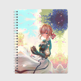 Тетрадь с принтом Violet Evergarden_8 в Курске, 100% бумага | 48 листов, плотность листов — 60 г/м2, плотность картонной обложки — 250 г/м2. Листы скреплены сбоку удобной пружинной спиралью. Уголки страниц и обложки скругленные. Цвет линий — светло-серый
 | Тематика изображения на принте: violet evergarden | вайолет эвергарден