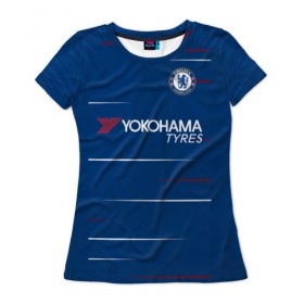 Женская футболка 3D с принтом Chelsea home 18-19 в Курске, 100% полиэфир ( синтетическое хлопкоподобное полотно) | прямой крой, круглый вырез горловины, длина до линии бедер | apl | champions | chelsea | home | league | англия | домашняя | лига | челси | чемпионов