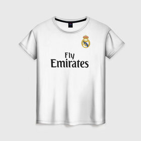 Женская футболка 3D с принтом Modric home 18-19 в Курске, 100% полиэфир ( синтетическое хлопкоподобное полотно) | прямой крой, круглый вырез горловины, длина до линии бедер | champions | league | madrid | real | spain | испания | лига | мадрид | реал | чемпионов