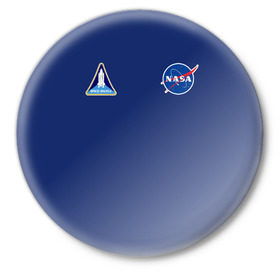 Значок с принтом NASA в Курске,  металл | круглая форма, металлическая застежка в виде булавки | shuttle | space | аполлон | галактика | джемини | космонав | космос | наса | скайлэб | сша | шаттл nasa