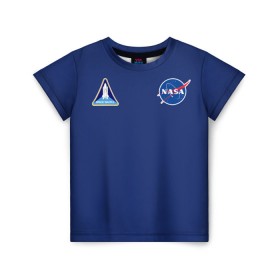 Детская футболка 3D с принтом NASA в Курске, 100% гипоаллергенный полиэфир | прямой крой, круглый вырез горловины, длина до линии бедер, чуть спущенное плечо, ткань немного тянется | shuttle | space | аполлон | галактика | джемини | космонав | космос | наса | скайлэб | сша | шаттл nasa