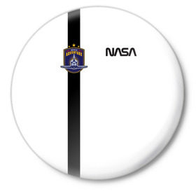 Значок с принтом NASA в Курске,  металл | круглая форма, металлическая застежка в виде булавки | shuttle | space | аполлон | галактика | джемини | космонав | космос | наса | скайлэб | сша | шаттл nasa