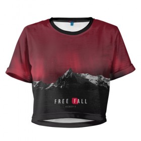 Женская футболка 3D укороченная с принтом Free fall в Курске, 100% полиэстер | круглая горловина, длина футболки до линии талии, рукава с отворотами | rickey f | рики ф | рики эф