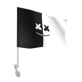Флаг для автомобиля с принтом MARSHMELLO BLACK & WHITE в Курске, 100% полиэстер | Размер: 30*21 см | dj | marshmello | клубная музыка | маршмелло | музыка | музыкант