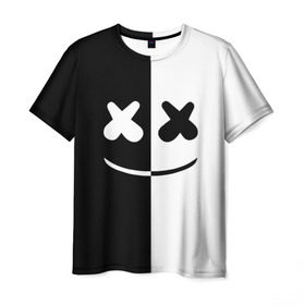 Мужская футболка 3D с принтом MARSHMELLO BLACK & WHITE в Курске, 100% полиэфир | прямой крой, круглый вырез горловины, длина до линии бедер | dj | marshmello | клубная музыка | маршмелло | музыка | музыкант