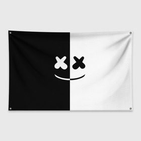 Флаг-баннер с принтом MARSHMELLO BLACK & WHITE в Курске, 100% полиэстер | размер 67 х 109 см, плотность ткани — 95 г/м2; по краям флага есть четыре люверса для крепления | dj | marshmello | клубная музыка | маршмелло | музыка | музыкант