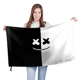 Флаг 3D с принтом MARSHMELLO BLACK & WHITE в Курске, 100% полиэстер | плотность ткани — 95 г/м2, размер — 67 х 109 см. Принт наносится с одной стороны | dj | marshmello | клубная музыка | маршмелло | музыка | музыкант