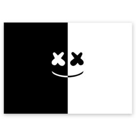 Поздравительная открытка с принтом MARSHMELLO BLACK & WHITE в Курске, 100% бумага | плотность бумаги 280 г/м2, матовая, на обратной стороне линовка и место для марки
 | dj | marshmello | клубная музыка | маршмелло | музыка | музыкант
