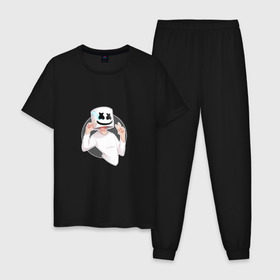 Мужская пижама хлопок с принтом Marshmello в Курске, 100% хлопок | брюки и футболка прямого кроя, без карманов, на брюках мягкая резинка на поясе и по низу штанин
 | 