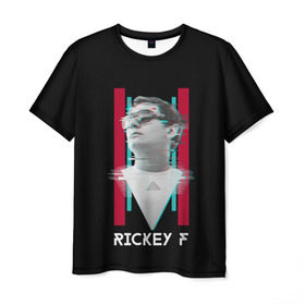Мужская футболка 3D с принтом Rickey F Glitch в Курске, 100% полиэфир | прямой крой, круглый вырез горловины, длина до линии бедер | Тематика изображения на принте: rickey f | рики ф | рики эф