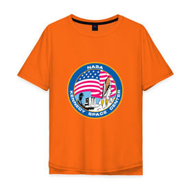 Мужская футболка хлопок Oversize с принтом NASA Kennedy Space Center в Курске, 100% хлопок | свободный крой, круглый ворот, “спинка” длиннее передней части | administration | aeronautics | brand | logo | nasa | national | oldschool | space | usa | исследование | космос | лого | наса | национальное | олдскул | сша | управление