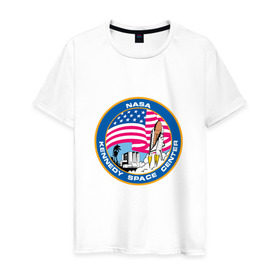 Мужская футболка хлопок с принтом NASA Kennedy Space Center в Курске, 100% хлопок | прямой крой, круглый вырез горловины, длина до линии бедер, слегка спущенное плечо. | administration | aeronautics | brand | logo | nasa | national | oldschool | space | usa | исследование | космос | лого | наса | национальное | олдскул | сша | управление