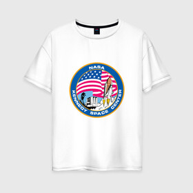 Женская футболка хлопок Oversize с принтом NASA Kennedy Space Center в Курске, 100% хлопок | свободный крой, круглый ворот, спущенный рукав, длина до линии бедер
 | administration | aeronautics | brand | logo | nasa | national | oldschool | space | usa | исследование | космос | лого | наса | национальное | олдскул | сша | управление