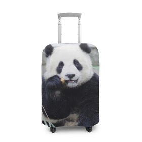 Чехол для чемодана 3D с принтом Большая панда в Курске, 86% полиэфир, 14% спандекс | двустороннее нанесение принта, прорези для ручек и колес | бамбук | белый | джунгли | дикое | животное | китай | лес | медведь | черный