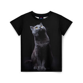 Детская футболка 3D с принтом Милый котик в Курске, 100% гипоаллергенный полиэфир | прямой крой, круглый вырез горловины, длина до линии бедер, чуть спущенное плечо, ткань немного тянется | кот | котенок | кошка | милый | пушистый | черный