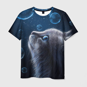 Мужская футболка 3D с принтом Милый котик в Курске, 100% полиэфир | прямой крой, круглый вырез горловины, длина до линии бедер | дикое | животное | кот | кошка | млекопитающее | скорость | хищное