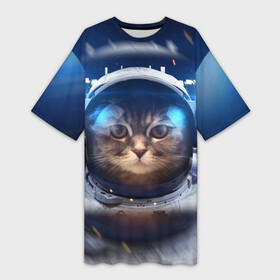 Платье-футболка 3D с принтом КОТ АСТРОНАВТ в Курске,  |  | Тематика изображения на принте: astronaut | cat | space | животные | космос | кот | кот астронавт