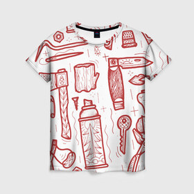 Женская футболка 3D с принтом Инструменты в Курске, 100% полиэфир ( синтетическое хлопкоподобное полотно) | прямой крой, круглый вырез горловины, длина до линии бедер | old school | taknado | urban | граффити | илюстратор | сибирь | стрит арт | тату