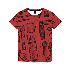 Женская футболка 3D с принтом Инструменты в Курске, 100% полиэфир ( синтетическое хлопкоподобное полотно) | прямой крой, круглый вырез горловины, длина до линии бедер | old school | taknado | urban | граффити | илюстратор | сибирь | стрит арт | тату