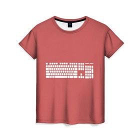 Женская футболка 3D с принтом Клавиатура Qwerty красная в Курске, 100% полиэфир ( синтетическое хлопкоподобное полотно) | прямой крой, круглый вырез горловины, длина до линии бедер | 
