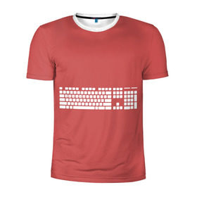 Мужская футболка 3D спортивная с принтом Клавиатура Qwerty красная в Курске, 100% полиэстер с улучшенными характеристиками | приталенный силуэт, круглая горловина, широкие плечи, сужается к линии бедра | Тематика изображения на принте: 