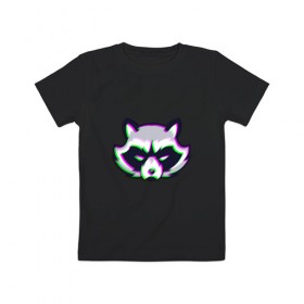 Детская футболка хлопок с принтом 3D енот в Курске, 100% хлопок | круглый вырез горловины, полуприлегающий силуэт, длина до линии бедер | Тематика изображения на принте: anaglyph | raccoon | енот