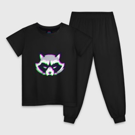 Детская пижама хлопок с принтом 3D енот в Курске, 100% хлопок |  брюки и футболка прямого кроя, без карманов, на брюках мягкая резинка на поясе и по низу штанин
 | anaglyph | raccoon | енот