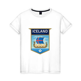 Женская футболка хлопок с принтом Футбол - Исландия в Курске, 100% хлопок | прямой крой, круглый вырез горловины, длина до линии бедер, слегка спущенное плечо | football | iceland | sport | викинг | гол | игрок | исландия | мяч | сборная | спорт | топор | тренер | футбол | чемпион | чемпионат