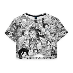 Женская футболка 3D укороченная с принтом AHEGAO в Курске, 100% полиэстер | круглая горловина, длина футболки до линии талии, рукава с отворотами | ahegao | kawai | kowai | oppai | otaku | senpai | sugoi | waifu | yandere | ахегао | ковай | отаку | сенпай | яндере