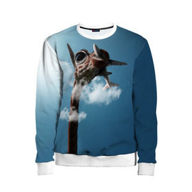 Детский свитшот 3D с принтом Жираф и самолет в Курске, 100% полиэстер | свободная посадка, прямой крой, мягкая тканевая резинка на рукавах и понизу свитшота | Тематика изображения на принте: животные | жираф | небо | облака | природа | самолет | солнце | юмор