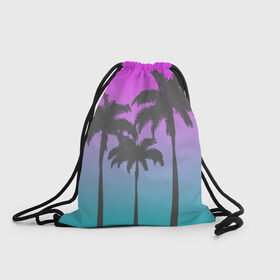 Рюкзак-мешок 3D с принтом Пальмы 80s в Курске, 100% полиэстер | плотность ткани — 200 г/м2, размер — 35 х 45 см; лямки — толстые шнурки, застежка на шнуровке, без карманов и подкладки | 80s | neon | retro | гавайи | пальмы