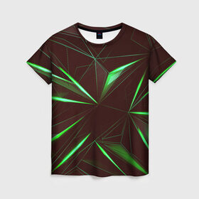Женская футболка 3D с принтом STRIPES GREEN 3D в Курске, 100% полиэфир ( синтетическое хлопкоподобное полотно) | прямой крой, круглый вырез горловины, длина до линии бедер | abstract | geometry | абстракция | геометрия | градиент | линии