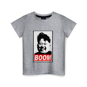 Детская футболка хлопок с принтом BOOM КИМ ЧЕН ЫН в Курске, 100% хлопок | круглый вырез горловины, полуприлегающий силуэт, длина до линии бедер | Тематика изображения на принте: boom | kim chen eun | mems | ким чен ын | кнр | мемы | северная корея | ядерные ракеты